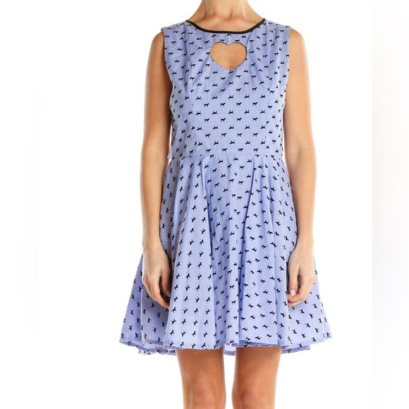 Ducks in a Row Dresses & Skirts - Ducks in a Row Purple Dog Print Heart Cutout Fit & Flare Dress, size S